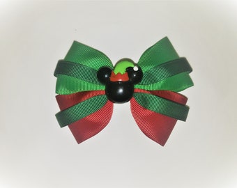 Christmas Bow, Green & Red Bow, Holiday Mouse Hair Bow, Hair Bow, Girls Hair Bow, Mouse Bow, First Christmas, Toddler Hair Bow, Girl's Bow