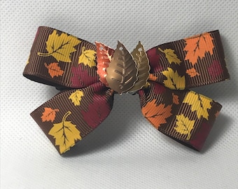 Fall Leaves Hair Bow, Autumn Ribbon, Toddler Children's Party