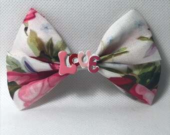 Love Floral Hair Bow, Pink Flower Girl Hair Clip