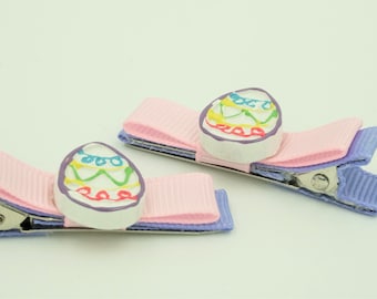 Easter, Easter Bow, Easter Eggs, Eggs, Easter Clip, Easter Egg Clip, Infant Hair Clips, Pink and Purple, Hair Clips for Baby, Pastel Clips