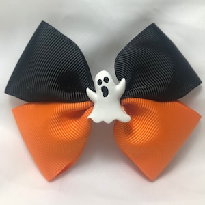 Halloween Ghost Bow, Hair Bow, Halloween Bow, Ghost Bow, Orange and Black Hair Bow, Halloween White Ghost Hair Bow, Toddler Bow