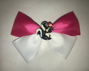 Valentines Bow, Skunk Bow, Pink Bows, Children's Bows, Skunk Hair Bow, Pink White Bow pink, Hair bow, Toddler Bow, Valentine's Day Hair Bow