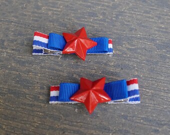 Hårspännen med amerikansk rand och grosgrain-motiv, röd stjärna, 4 juli (set om 2)