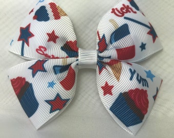 Patriotic Hair Clip Bow, 4th of July Toddler Bow