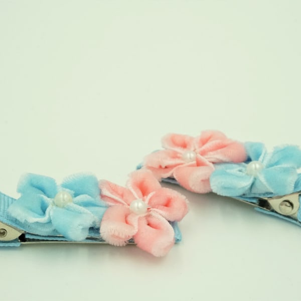 Baby Clips,  Pink Blue Flowers, Bow Clippies, Big Sister, Flower Bow Clippies, Gender Reveal, Baby Shower, Welcome Baby Hair Clips, New Baby