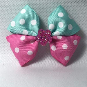 Pink Mint Dot Bow, Dot Hair Bow, Pink Dots Hair Bow, Mint Bow, Hair Bow, Hair Clip, Photo Shoot, Girl&#39;s Hair Bow, Toddler Hair Bow