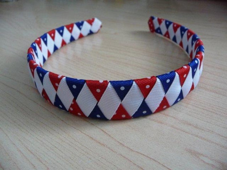 Girl/'s headbands Woven Headband Toddler Headband Braided Headband 4th of July Headband Ribbon Headband 4th of July Red White Headband