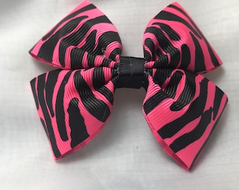 Pink Zebra Hair Bow, Zebra Hair Bow, Hot Pink Zebra Bow, Birthday Party, Girl's Hair Bow, Toddler Hair Bow, Hair Bow, Pink Black Zebra Bow