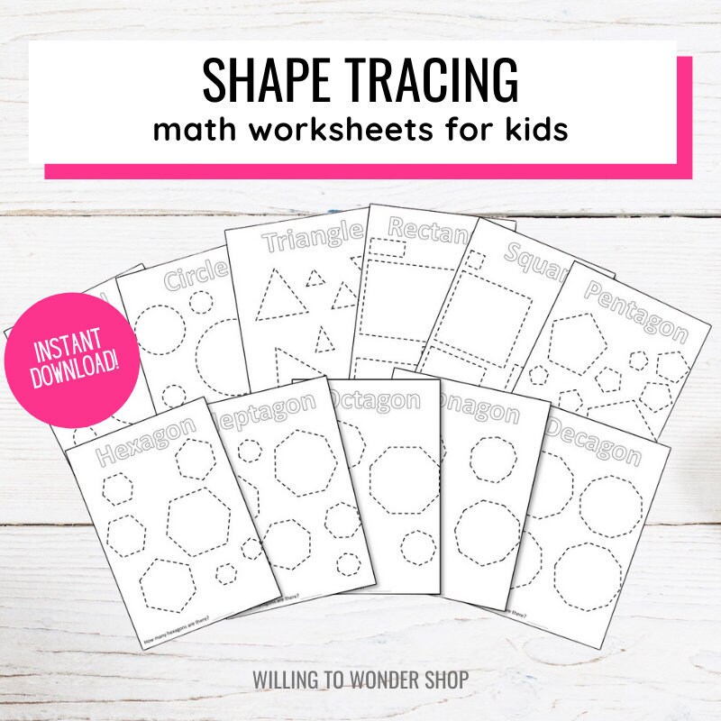 shape tracing worksheets etsy