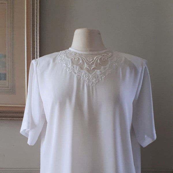 1980's White Embroidery Blouse - Yves St. Clair Short Sleeve Blouse - Vintage 80's White Blouse