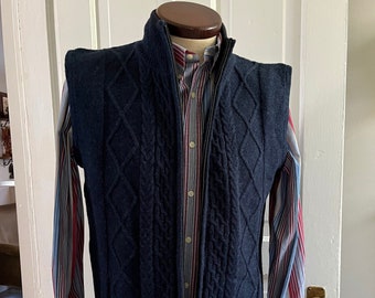 Vintage Navy Blue Aran Wool Sweater Vest - New Old Stock Irish Cable Knit Vest - Designed by Aran Woollen Mills Ireland