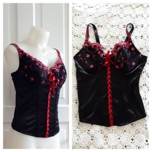 Corset Top, Vintage Print Balconette Corset With Underwired Cups and Lace  up Back 