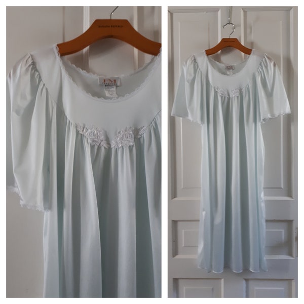 Vintage 70's Light Blue n Lace Nightgown - 1970's Spring/Summer Nightgown with Full Flutter Sleeve -Made in Canada by FM Lingerie