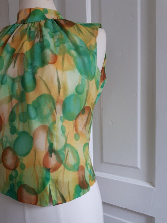 Vintage 60's Abstract Pattern Sleeveless Blouse -… - image 8