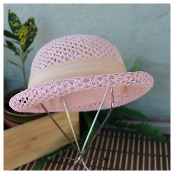 1980's Pink Raffia Hat - Wide Rim Summer Hat - Vi… - image 3