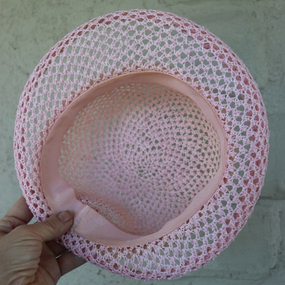 1980's Pink Raffia Hat - Wide Rim Summer Hat - Vi… - image 7