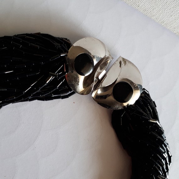 1980's Black Multi Strand Glass Beaded Necklace -… - image 5