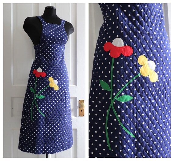 VTG Spring Quilted Polka Dot & Bib Overall Dress.