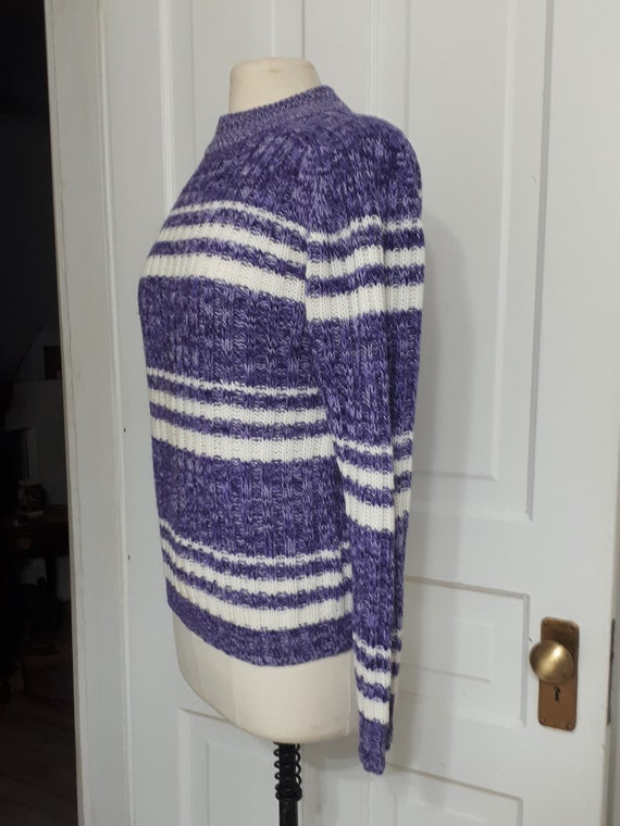 1970's Mock Turtleneck Sweater - Vintage Purple n Whi… - Gem