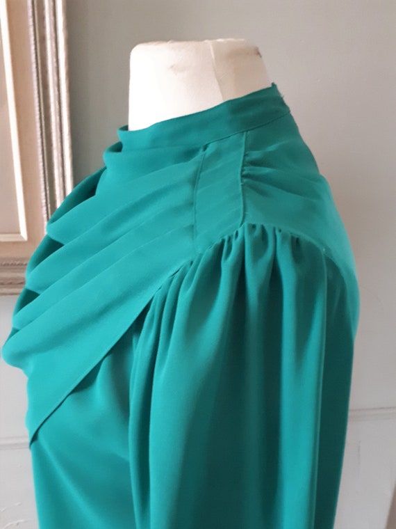 Vintage 80's Emerald Green Blouse - Sears Shawl C… - image 4