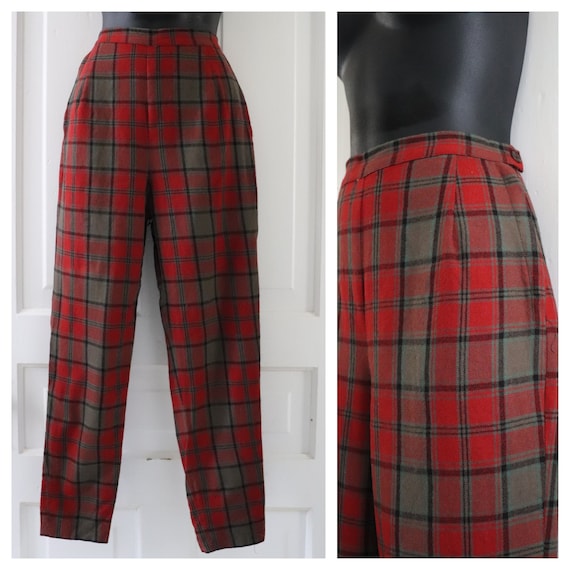 1950's Red Plaid Cigarette Pants. Vintage Casual S