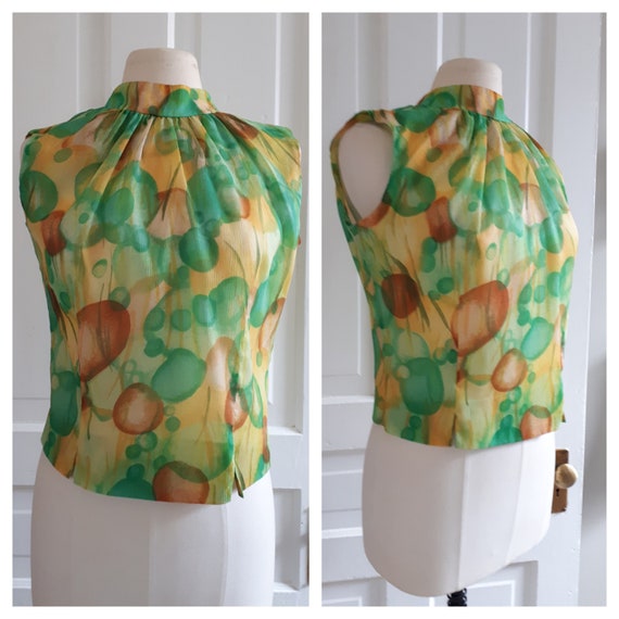 Vintage 60's Abstract Pattern Sleeveless Blouse -… - image 1