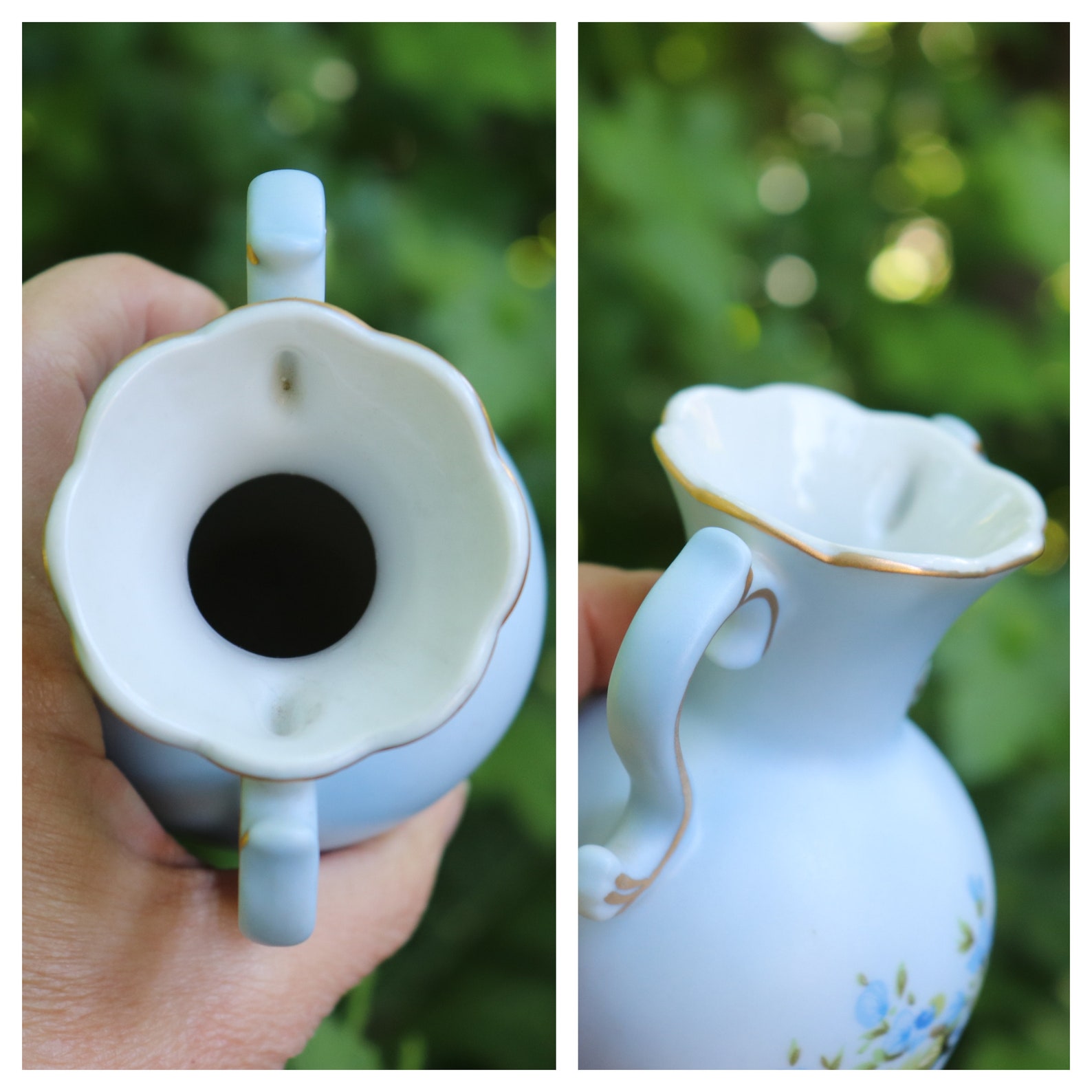 1960's Blue Floral Vase Country Cottage Floral Porcelain Etsy