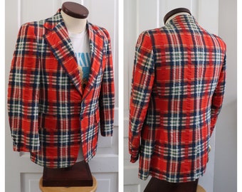 60's Plaid Seersucker Sport Coat - Union Made Men's Jacket - Vibrant Wallachs 1960's Plaid Pattern Sports Jacket - Vintage 60's Sports Coat