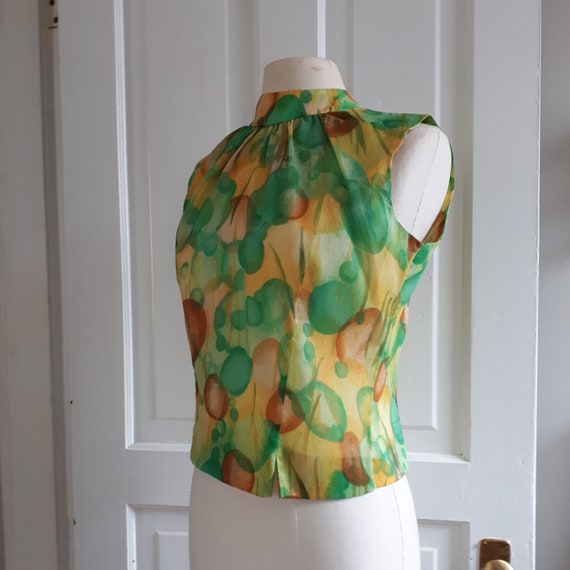 Vintage 60's Abstract Pattern Sleeveless Blouse -… - image 9