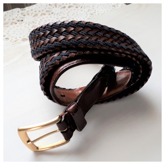 1980's Bench Craft Leather Belt Braided Blue n Brow… Gem