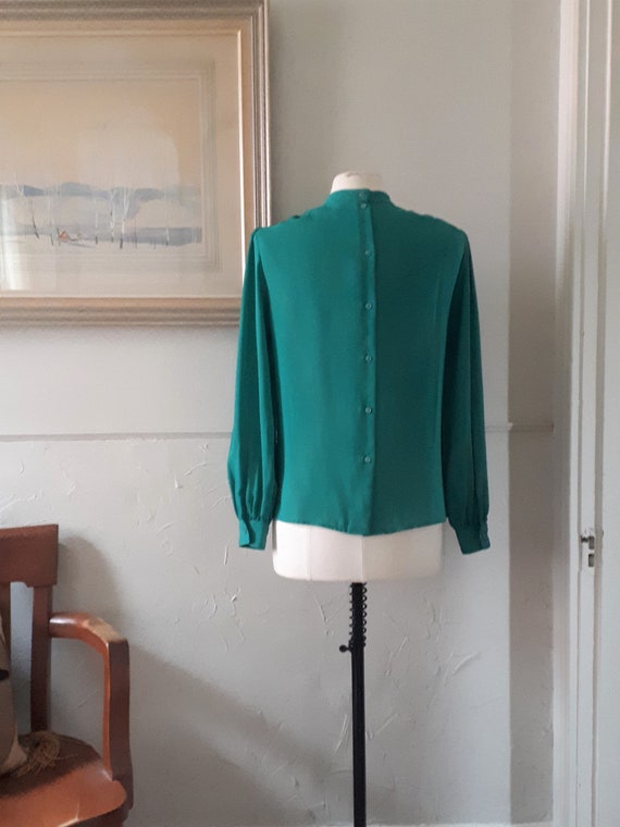 Vintage 80's Emerald Green Blouse - Sears Shawl C… - image 5