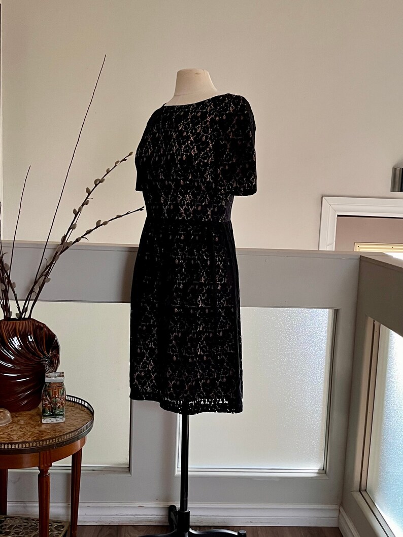 Vintage Black Floral Lace Dress 1990's Adrianna Papell Black Lace