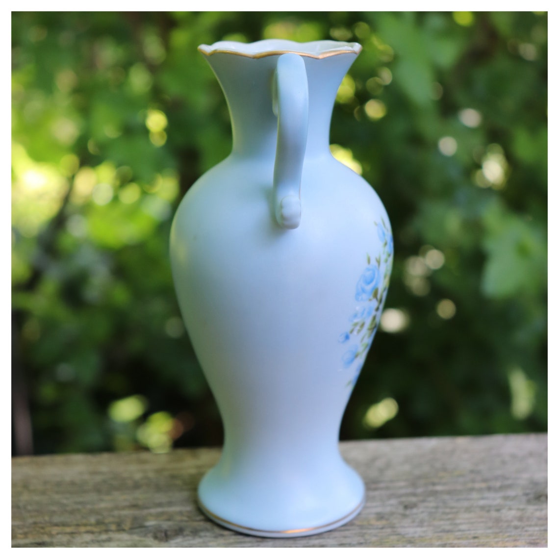 1960's Blue Floral Vase Country Cottage Floral Porcelain Etsy