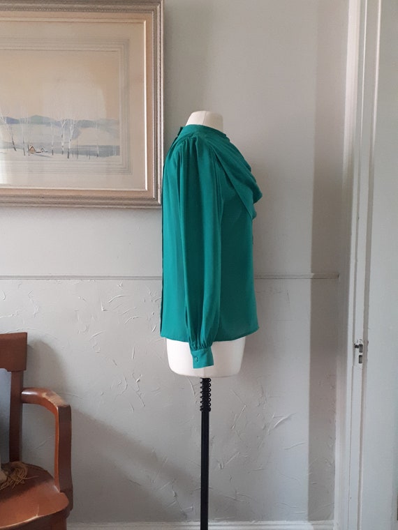 Vintage 80's Emerald Green Blouse - Sears Shawl C… - image 6