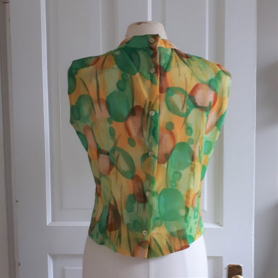 Vintage 60's Abstract Pattern Sleeveless Blouse -… - image 6