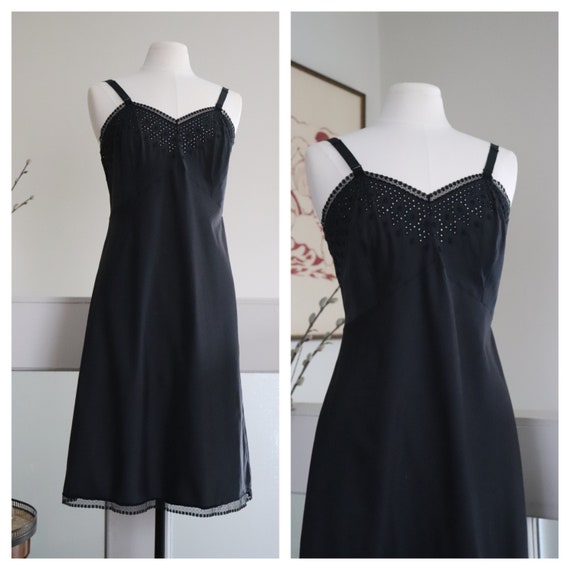 1950's Barbizon Black Full Slip. Vintage Cotton n