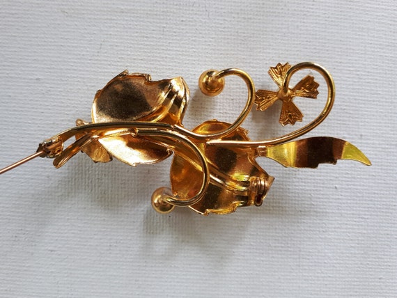 1960's Damasus Leaf n Pearl Brooch - Vintage Span… - image 6