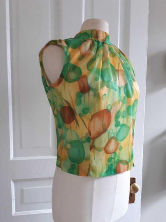 Vintage 60's Abstract Pattern Sleeveless Blouse -… - image 7