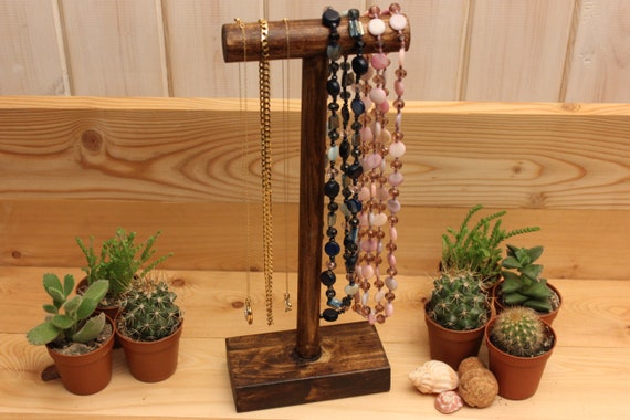 Wooden T-Bar Necklace Stand | Personalised Jewellery Organiser