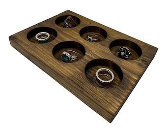 Wooden Catch All Tray With 6 Circular Compartments | Trinket Dish