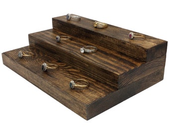 Expositor de madera de 3 niveles para anillos y joyas