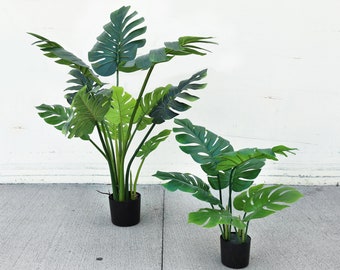 Artificial Split Leaf Philodendron Monstera Plant in Black Pot | Fake Faux Monstera Leaf | Realistic Fake Tree Silk Plant Home Office Plant