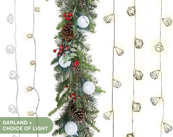 6ft Artificial Christmas Garland for Mantel Decor Holiday Garland Decoration Mixed Frosted Berry Twig Pine Cone Greenery Garland with Lights