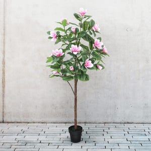6ft Real Touch Artificial Pink Magnolia Flower Tree | Fake Plant Faux Magnolia Flower Tree Plant Faux Silk Flower Tree Home Office Plant