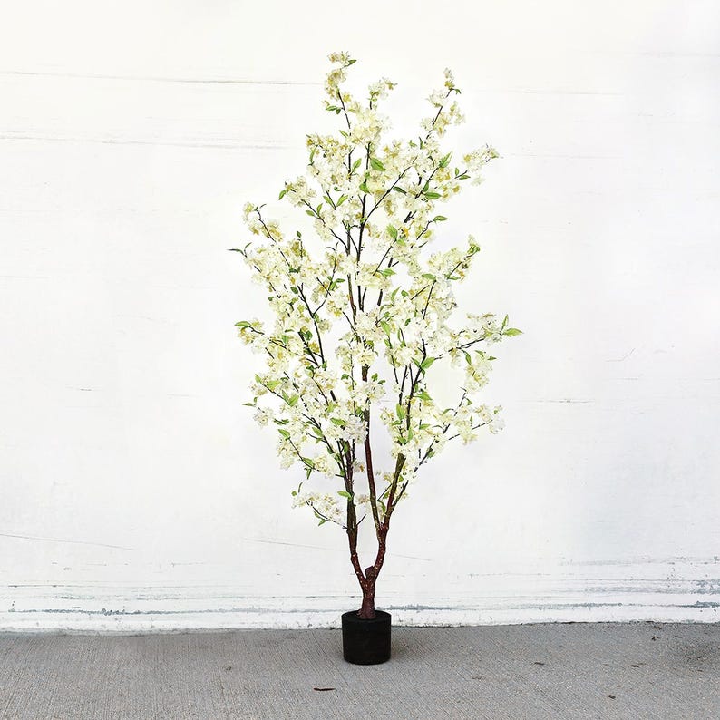 Artificial Cherry Blossom Flower Tree Cream White | Fake Faux Cherry Blossom Flower Tree | Silk Flower Tree Wedding Table Tree Centerpiece 5.5 Feet
