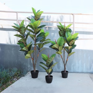Real Touch Artificial Rubber Plant Fig Leaf Tree in Black Pot | Faux Rubber Leaf Tree | Realistic Fake Tree Silk Plant | Home Office Plant