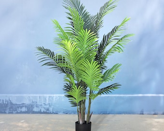 5ft Real Touch Artificial Areca Palm Tree in Black Pot | Fake Faux Palm Tree | Realistic Fake Tree Silk Plant | Home Office Plant Potted