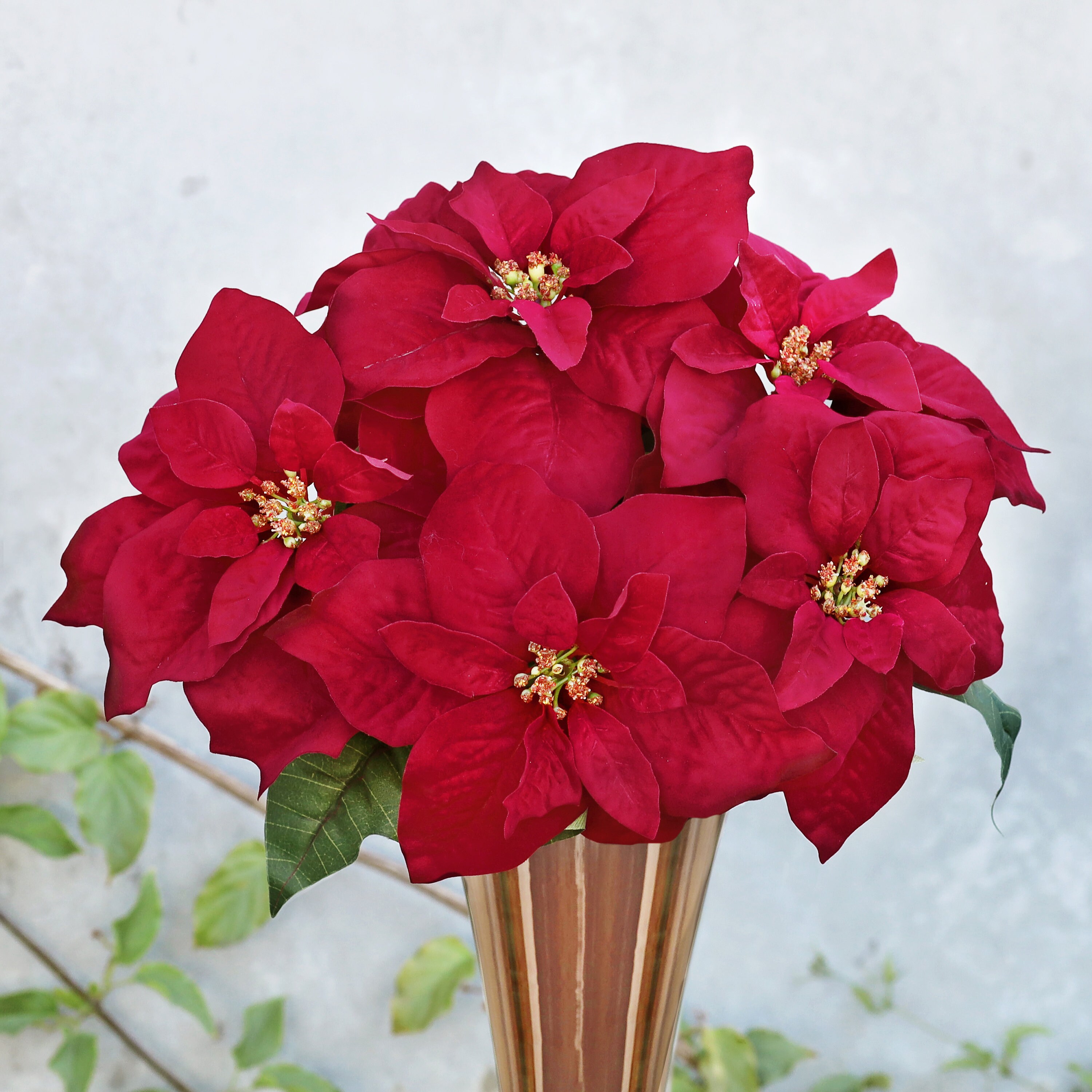 Set of 2 | 24in Artificial Christmas Poinsettia Flower Bush | Faux ...