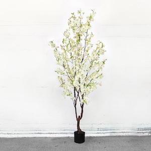 Artificial Cherry Blossom Flower Tree Cream White | Fake Faux Cherry Blossom Flower Tree | Silk Flower Tree Wedding Table Tree Centerpiece 6.5 Feet