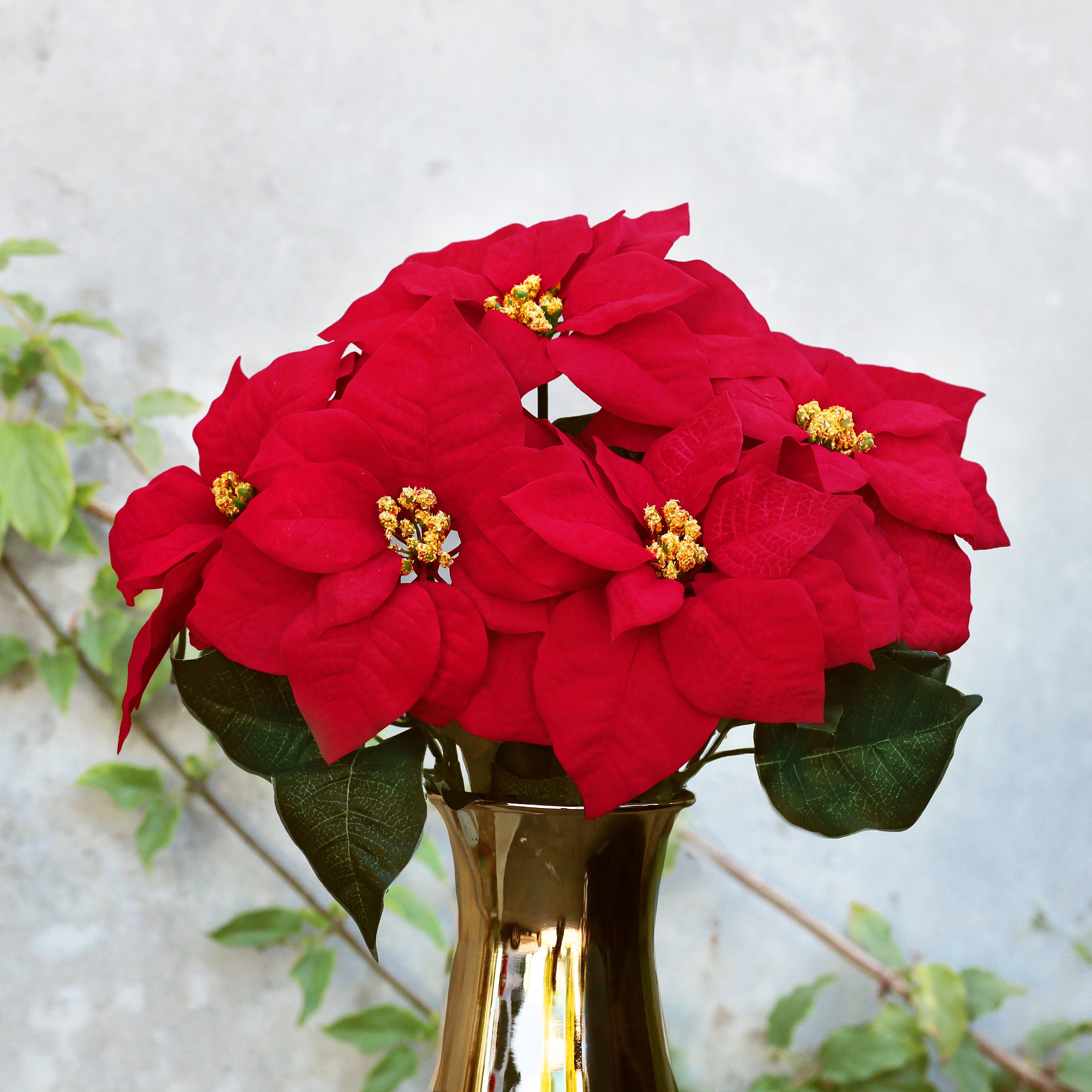 Set of 2 | 20in Artificial Christmas Poinsettia Flower Bush | Faux ...